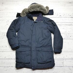 LL Bean Jacket Mens Small Faux Fur Hood Parka Winter Coat Warm Insulated